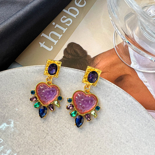 E3971 Aretes corazón púrpura aleacion 5cm