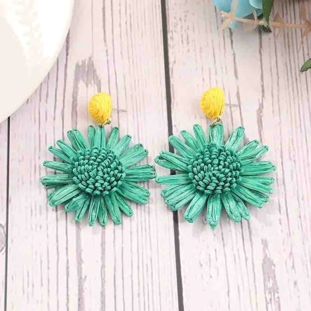 Aretes E78V Flor Rafia Verde Ligera