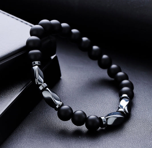 B750 pulsera negra ronda germánica cuencas para hombre elástica