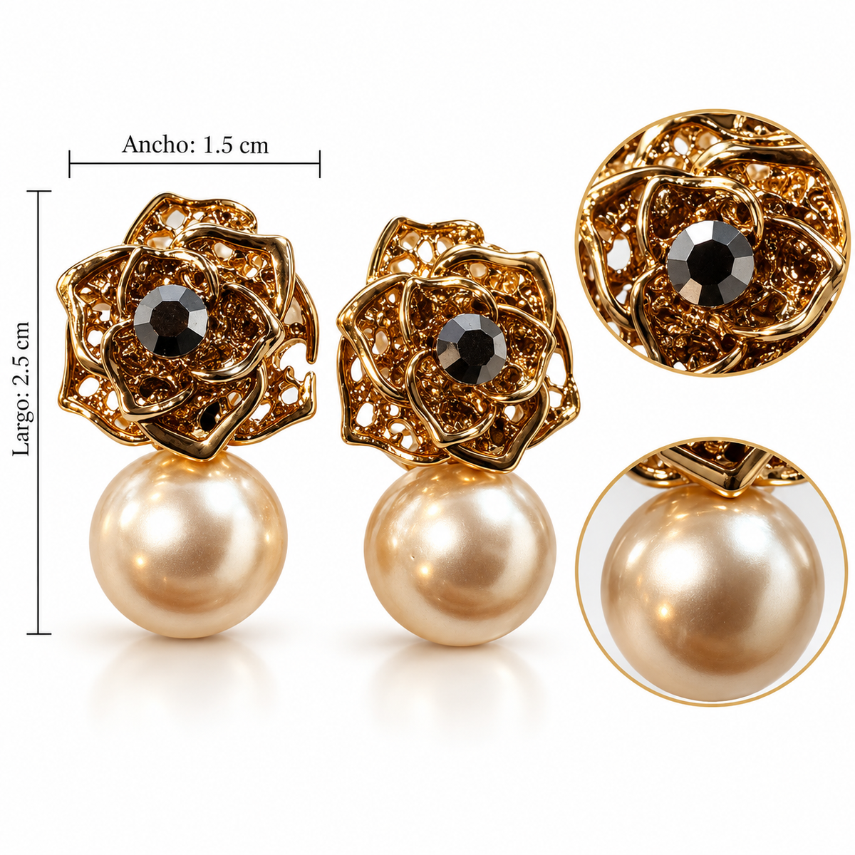 E7532 Aretes rosa con cristal y perla de aleacion