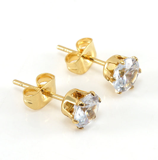 E3560 Aretes circon acero inoxidable chapado en oro de 18k