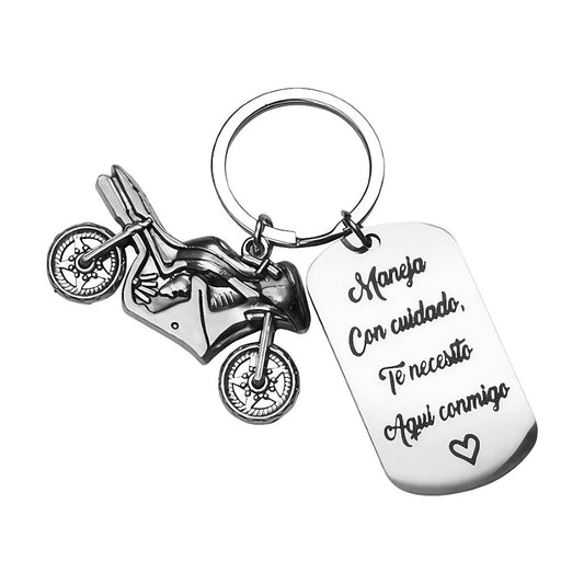 K75 Llavero moto acero inoxidable ‘Maneja con cuidado, te necesito aquí conmigo’ 5.5cm