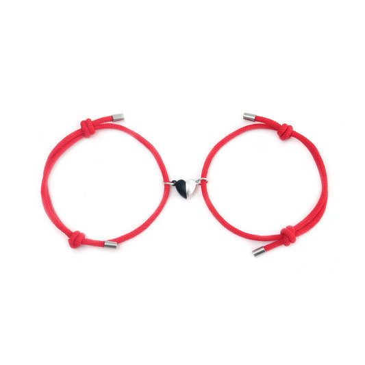 B349R Pulsera roja corazon duo pareja soga