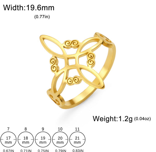 A501 anillo nudo de bruja dorado acero de titanio número 8