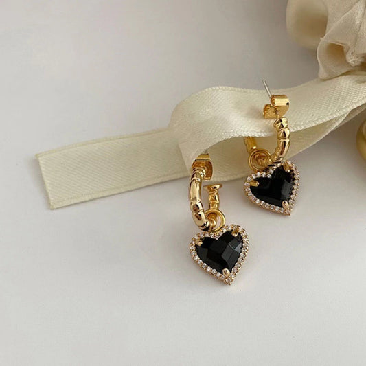 E3916 Aretes argolla corazón negro aleacion 3cm
