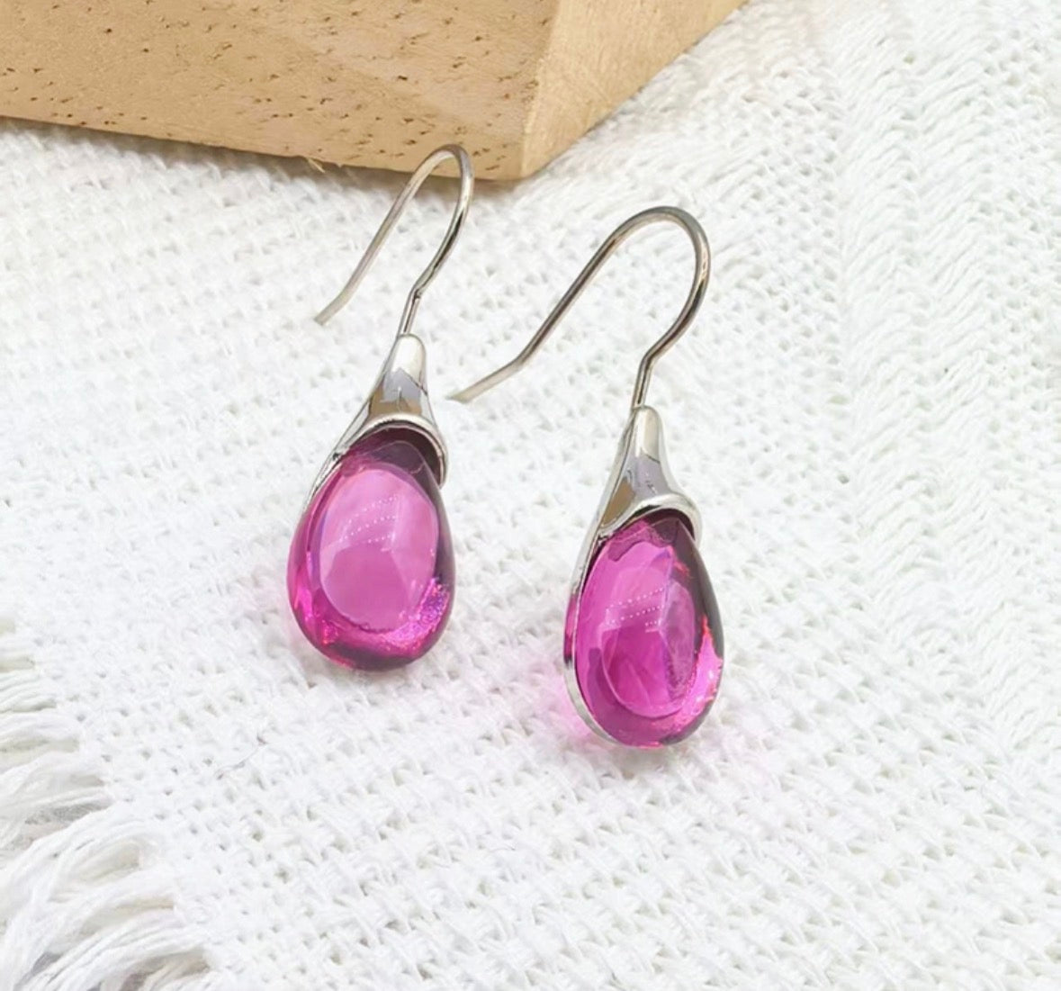 E5449 Aretes cristal ojo de gato fucsia aleacion 3.5cm