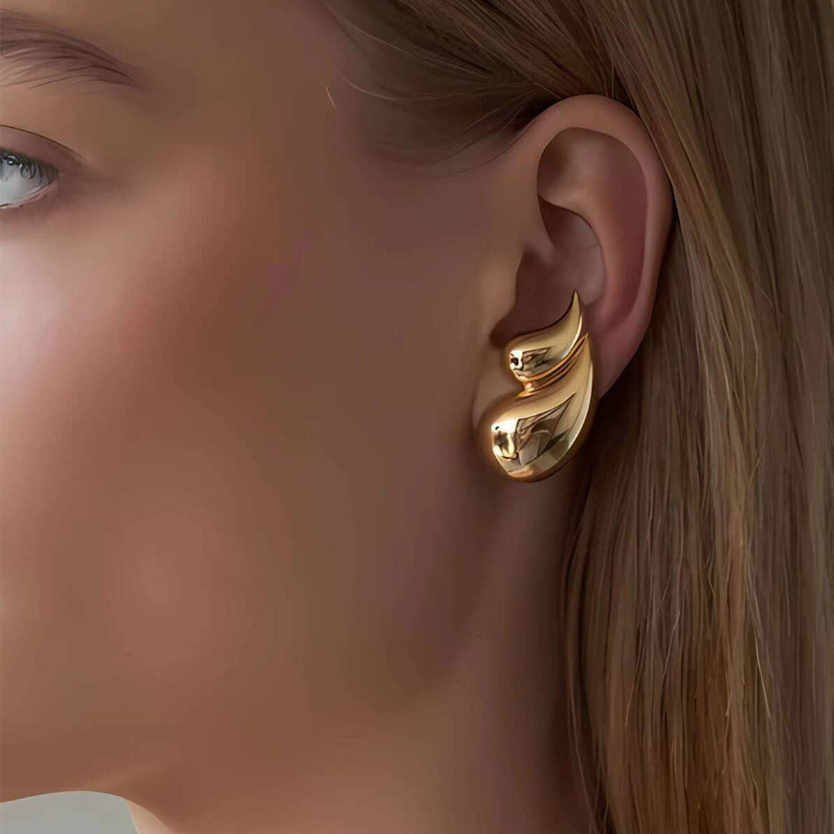 E3325 Aretes doble gota hierro chapado en oro 18k 3cm