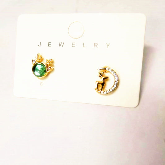 E4216 Aretes asimétricos reno poste de plata 1cm