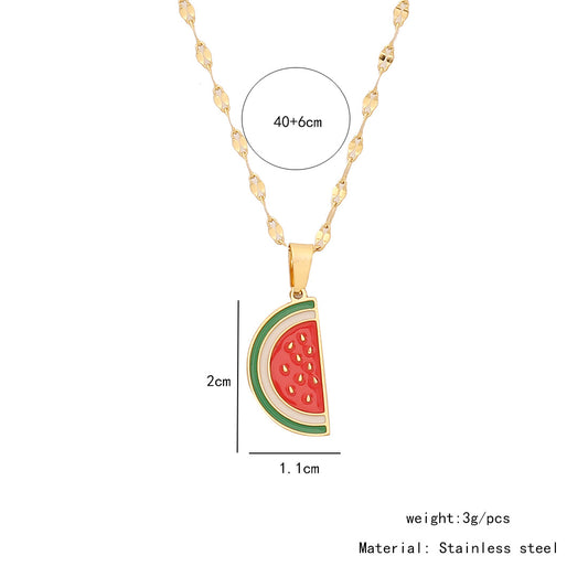 C753 collar sandía acero inoxidable chapado en oro de 18k 22cm largo 2cm dije
