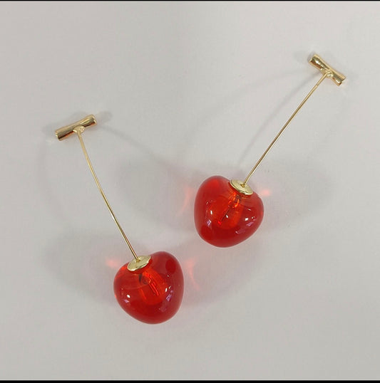 E5098 Aretes cereza brillante acrílico aleacion 4cm