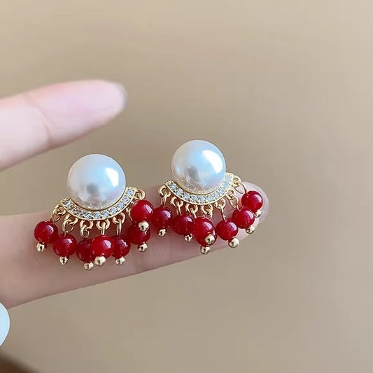 E4080 Aretes perla blanca esfera 3cm