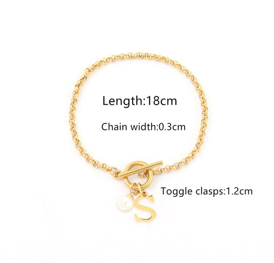 B701 Pulsera dorada letra S acero inoxidable
