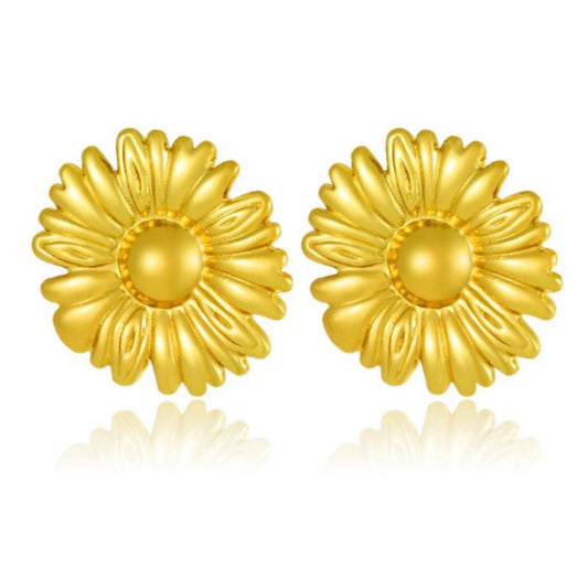 E5517 Aretes girasol dorado acero inoxidable 3cm