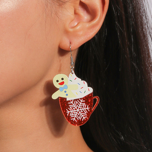 E4157 Aretes taza de café navideña 4.6cm
