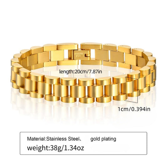 B457 Pulsera dorada eslabones cubanos acero inoxidable