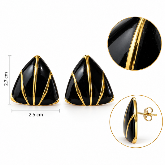 E041 Aretes triangulo con detalle dorado de acero inoxidable 304
