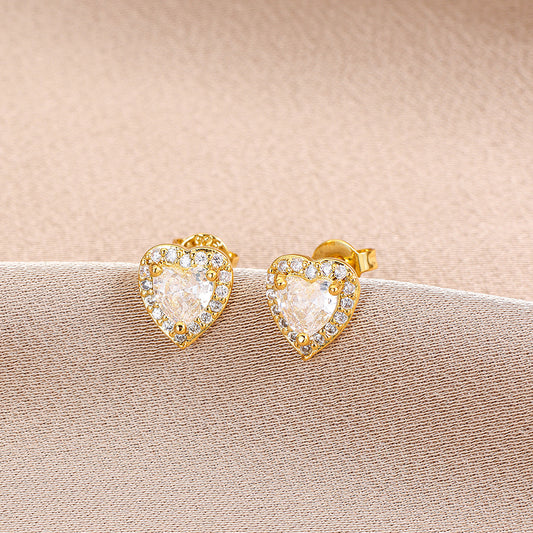E3272 Aretes corazón cobre chapado en oro 18k 1cm
