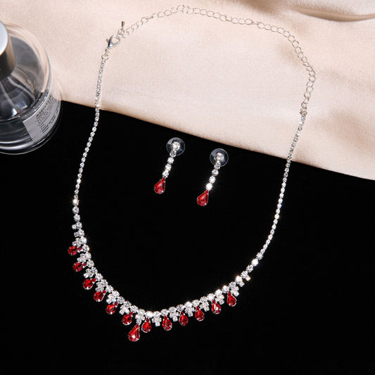 C1623 Conjunto juego de collar aretes cristal brillante circonia cobre de fiesta 21cm aretes 3cm