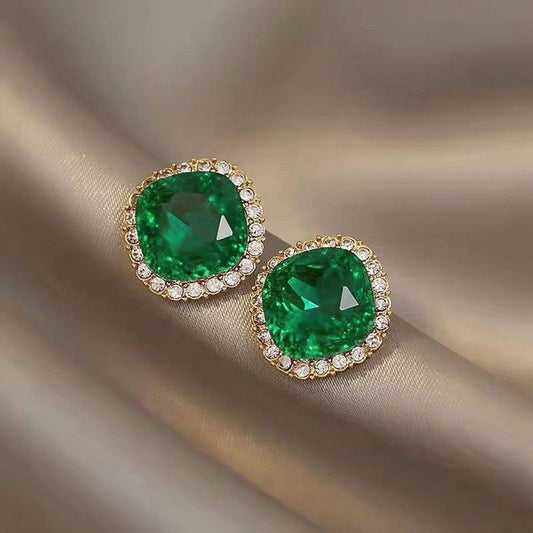 E7161 Aretes cristal verde brillante elegante de fiesta aleacion 1.5cm