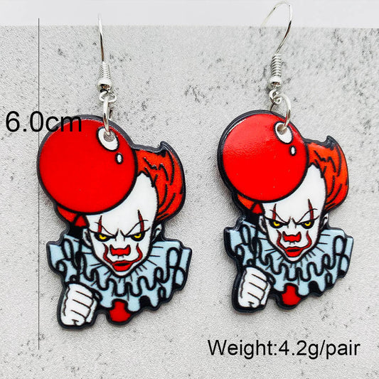 E3891 Aretes payaso eso Halloween acero en acrílico 5cm