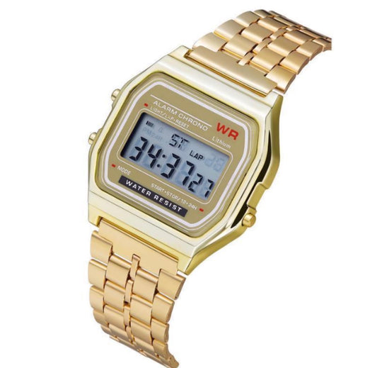 R199 reloj dorado cuadrado electrónico