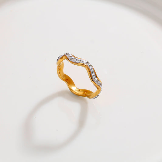 A211 anillo incrustación de circonio acero inoxidable chapado en oro de 18k  número 8