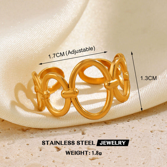A506 Anillo dorado abstracto abierto acero inoxidable chapado en oro de 18k