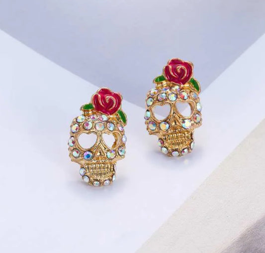 E4052 Aretes catrina día de muertos Halloween 2cm