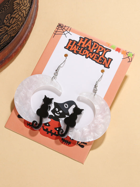 E3518 Aretes gato luna negra acrilico 6.5cm