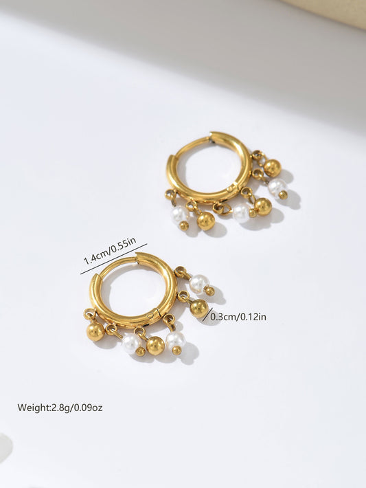 E3689 Aretes aro de perlas acero inoxidable 2cm