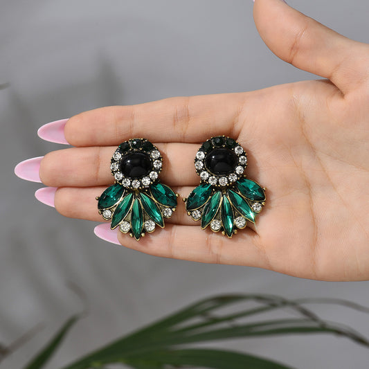 E3585 Aretes flor de cristal verde aleacion 4cm