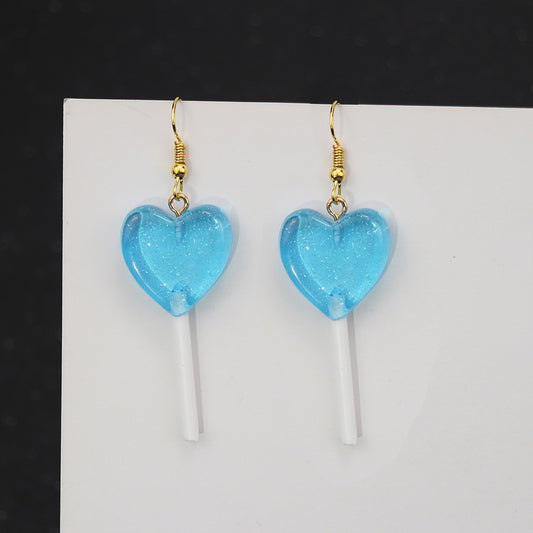 E2321AZ Aretes paleta corazon resina gancho 6.5cm
