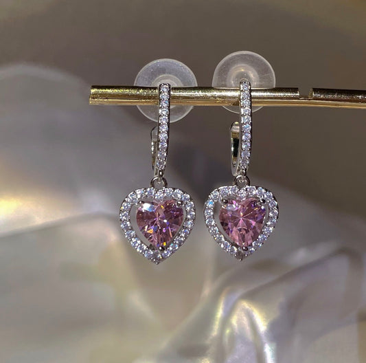 E7073 Aretes corazón brillante rosa aleacion 5cm