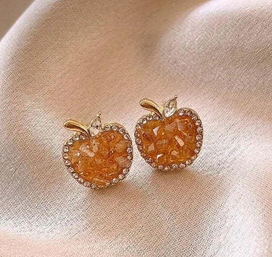 E4548 Aretes manzana café cristal aleacion 2cm