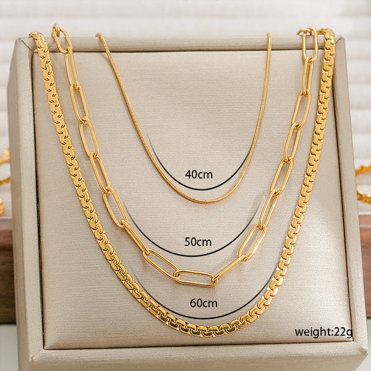 C1024 Collar tres capas dorado acero inoxidable 25cm