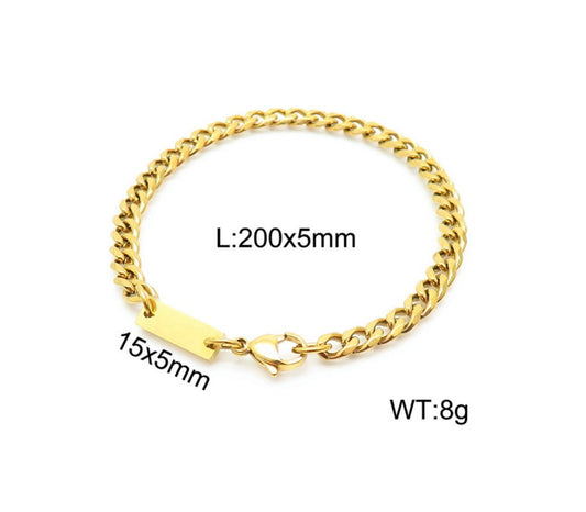B744 pulsera dorada simple acero inoxidable chapado en oro de 18k