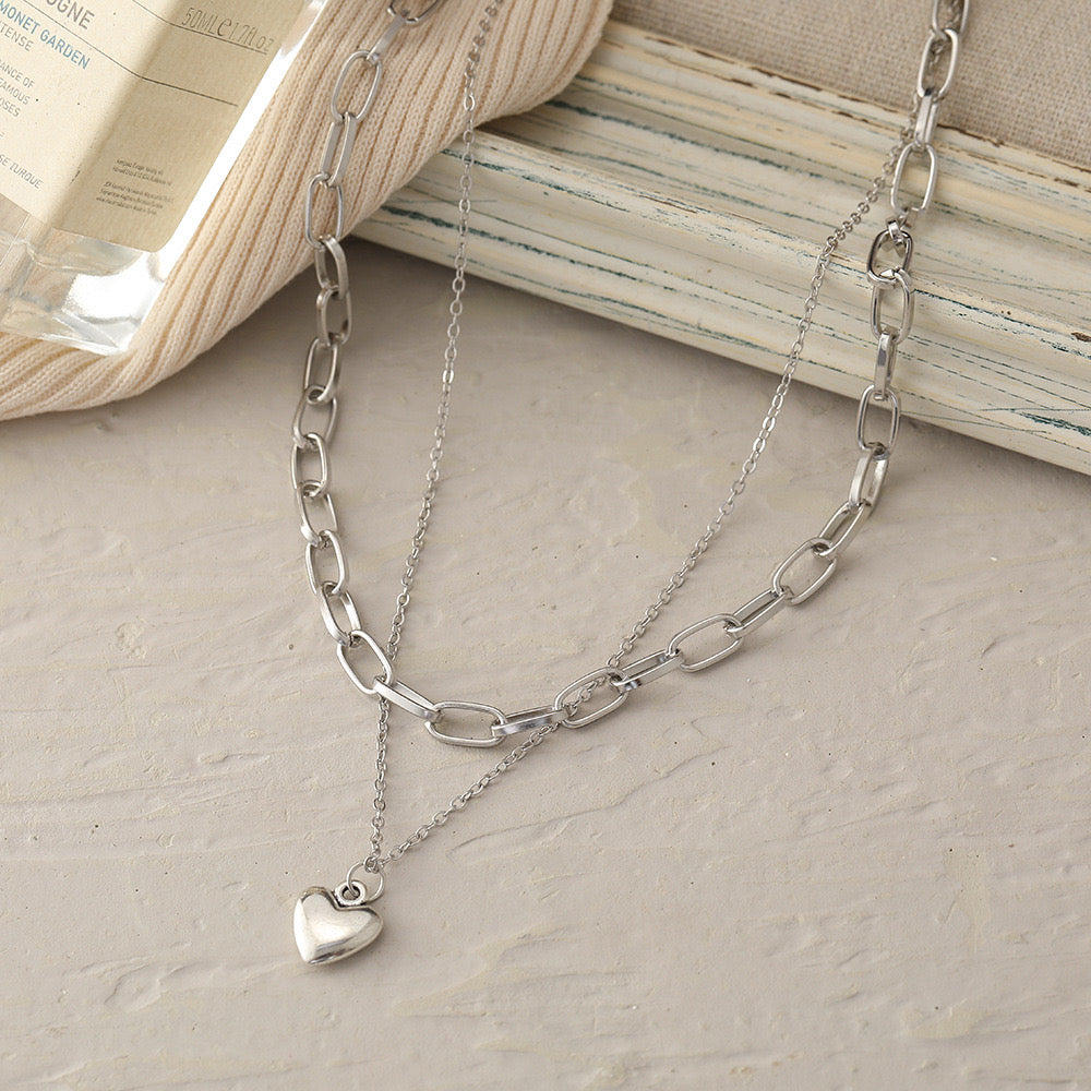 C479 collar doble corazon aleacion largo 24cm dije 2cm