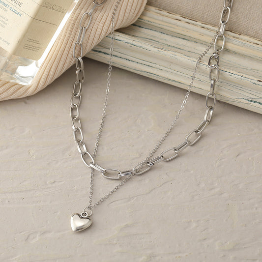 C479 collar doble corazon aleacion largo 24cm dije 2cm