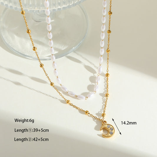 C886 Collar luna dorada acero inoxidable 23cm largo