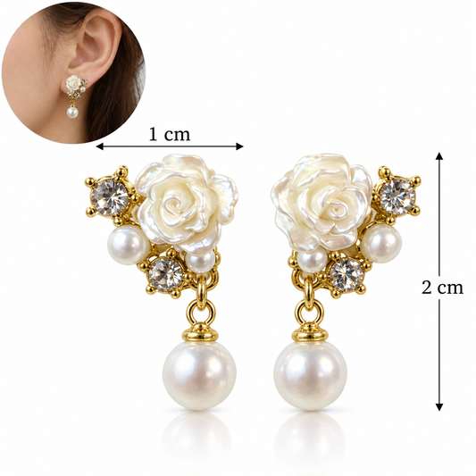 E7568 Aretes flor con perlas aleacion