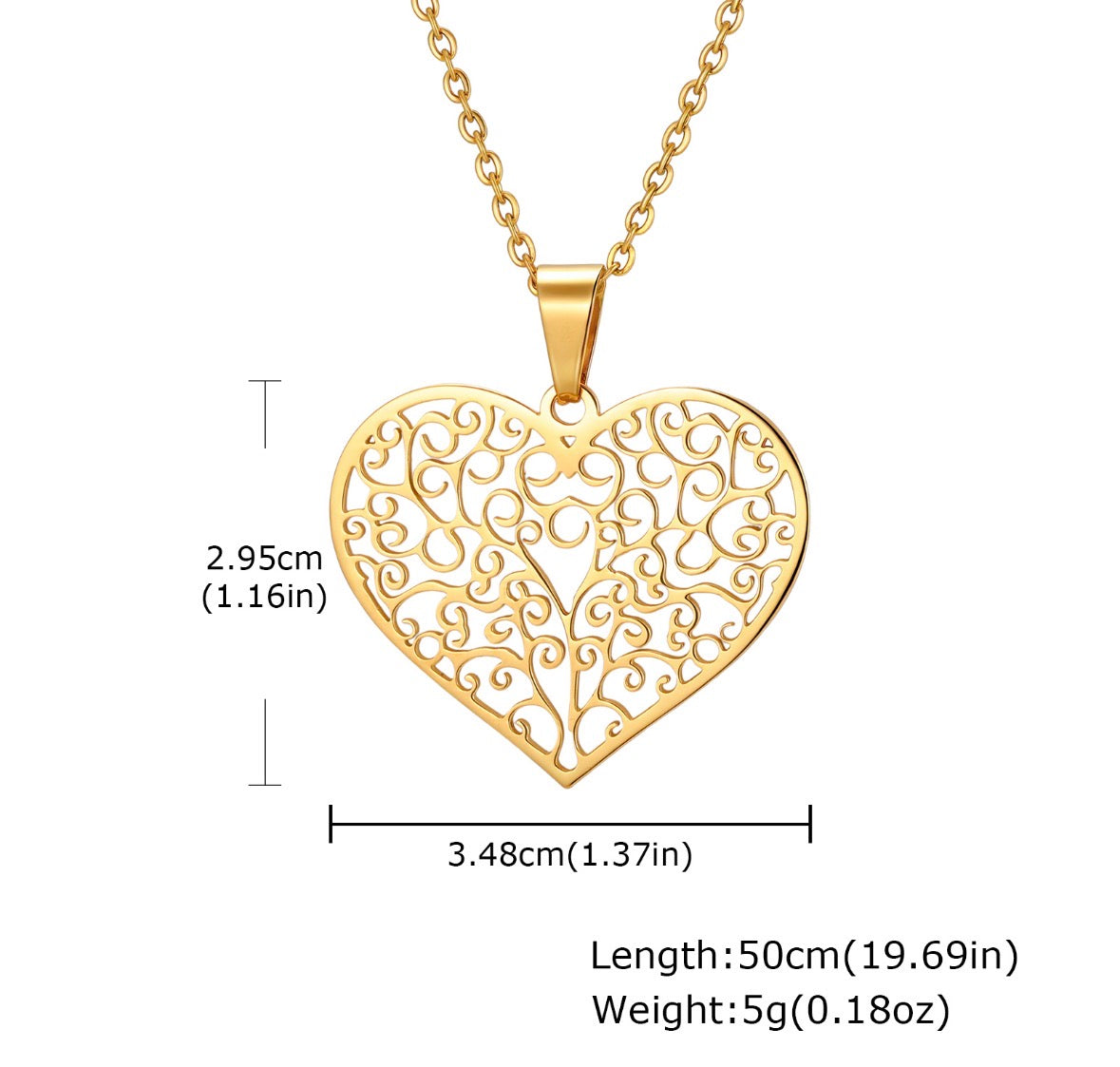 E1159 Collar corazón dorado acero inoxidable