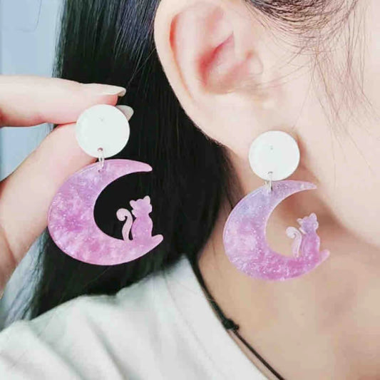 E1194 Aretes gato luna acrílico ligeros