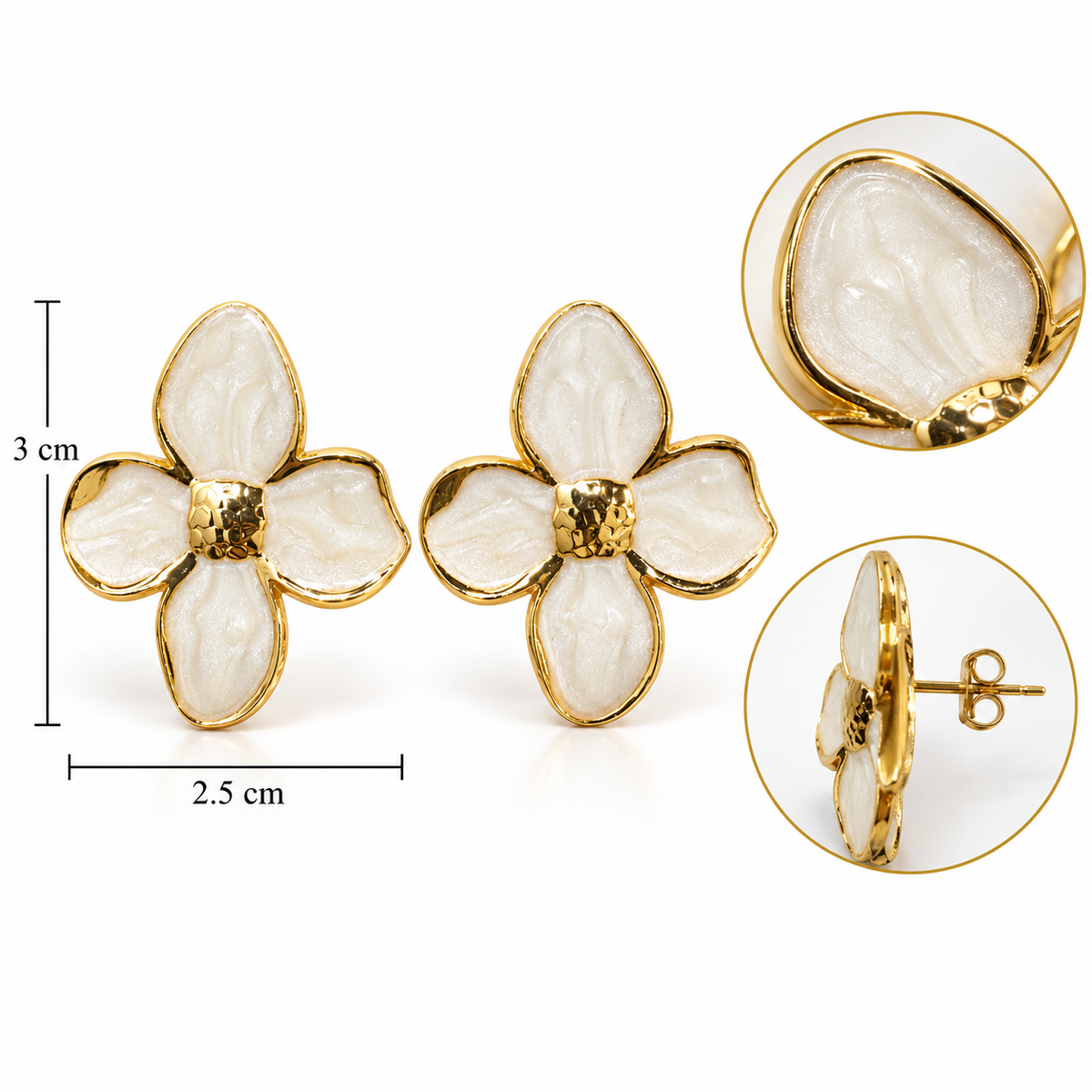 E042 Aretes flor 4 petalos esmaltado de acero inoxidable 304