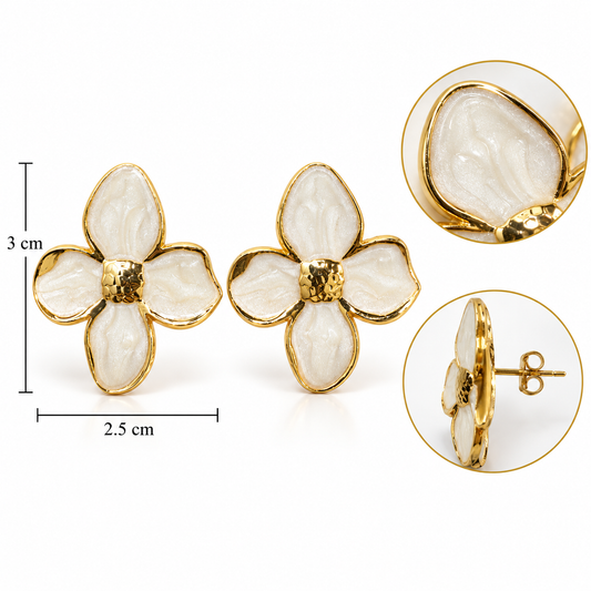 E042 Aretes flor 4 petalos esmaltado de acero inoxidable 304