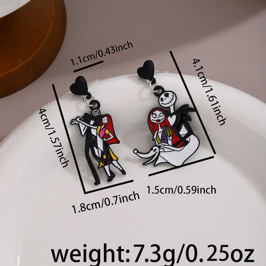 E3776 Aretes Jack y Sally Halloween aleacion 4.5cm