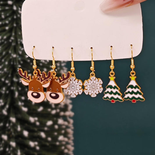 E4258 Conjunto de aretes navideños aleacion esmaltado 2.5cm