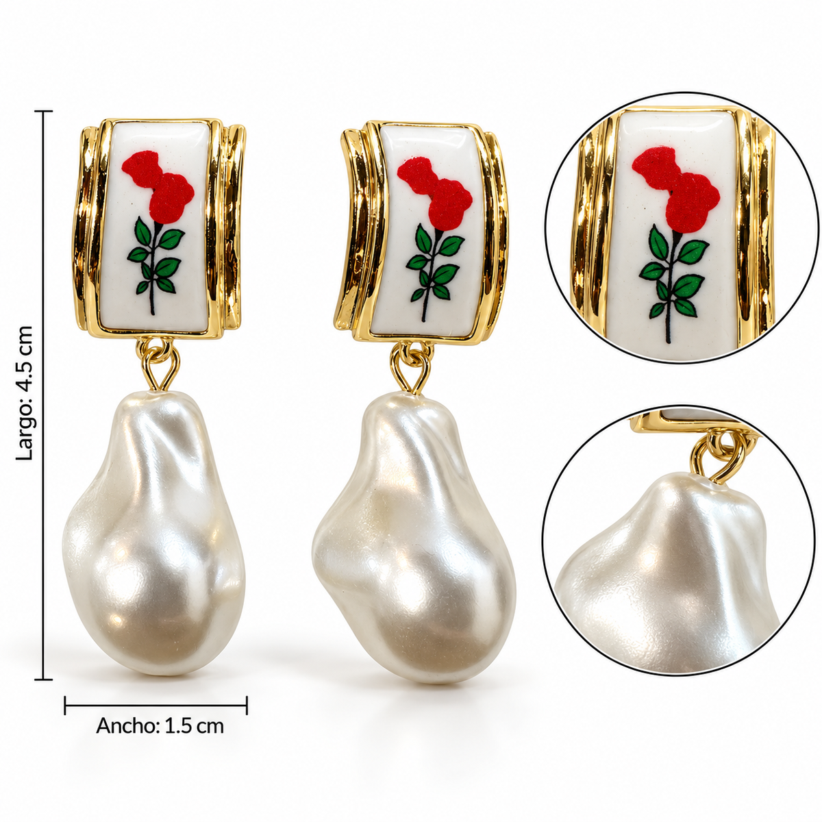 E7525 Aretes elegantes diseño geometrico y perla artificial aleacion