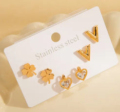 E3167 Conjunto aretes 3 pares acero inoxidable 1cm