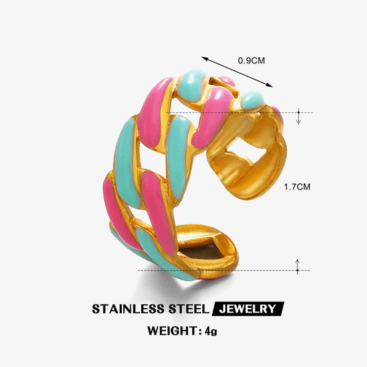 A135 Anillo esmalte acero inoxidable chapado en oro 18k abierto