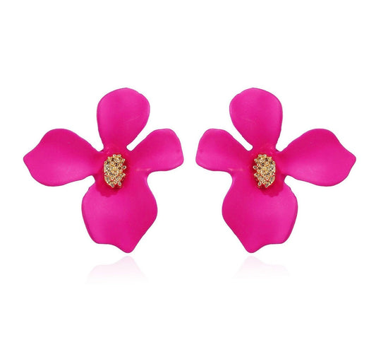 E6003 Aretes flor fucsia pequeña aleación 2cm